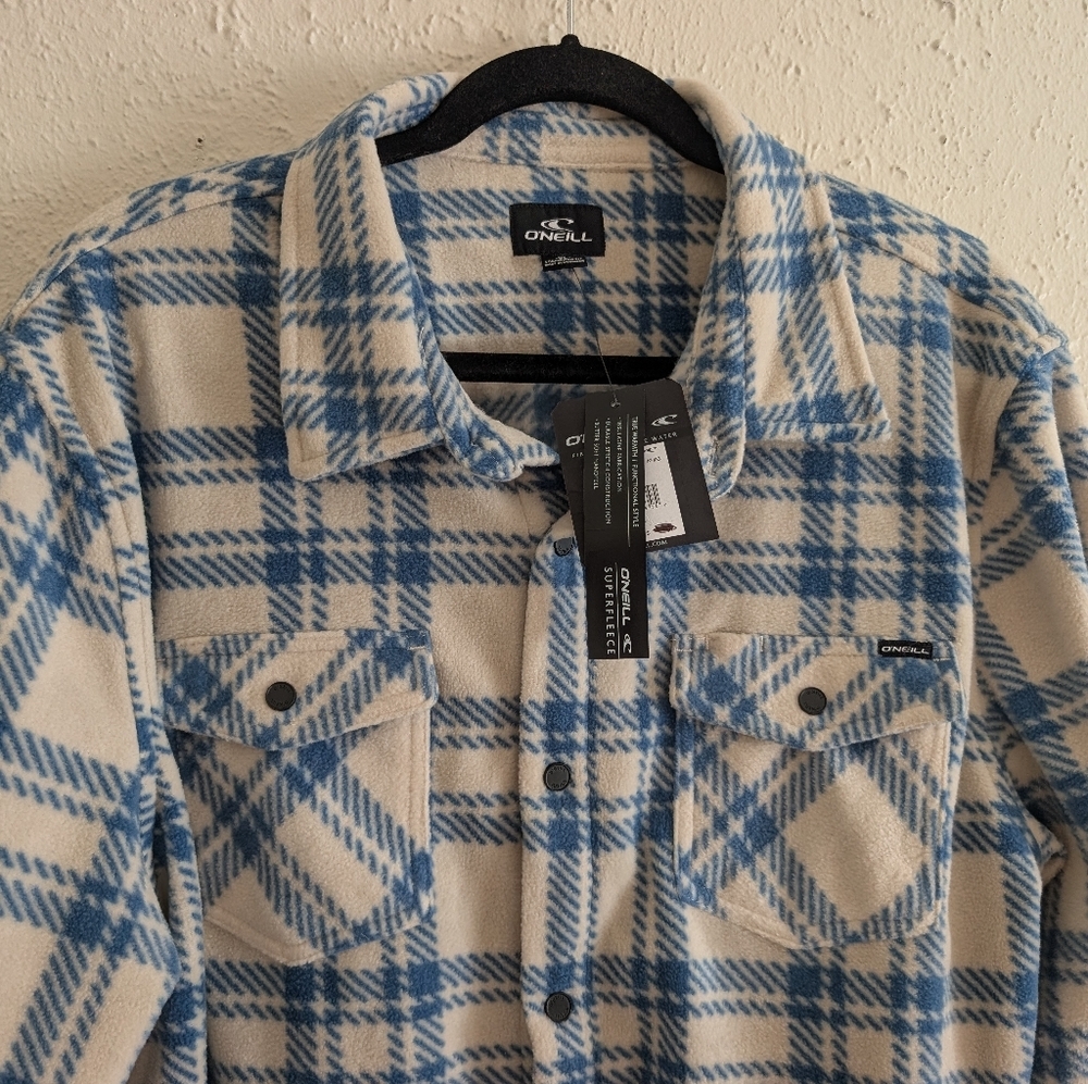 NWT O'Neill Artic Check Fleece Plaid Button-Up Shirt - Picture 2 of 8